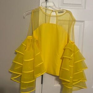 Yellow Ruffled Sleeve Women's Top